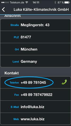 Screenshot - Partner Detailansicht Telefon