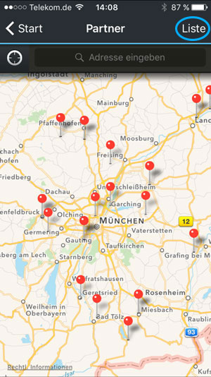 Screenshot - Partner Kartenansicht Liste