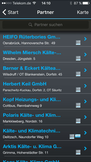 Screenshot - Partner Listenansicht