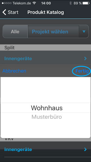 Screenshot - Projektauswahl bestätigen