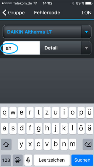 Screenshot - Fehlercodeingabe