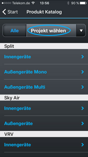Screenshot - Projekt wählen